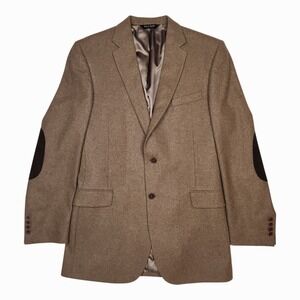 Jos A Bank Sport Coat 100% Wool 44 XL Tall Brown Elbow Patches Classic Preppy